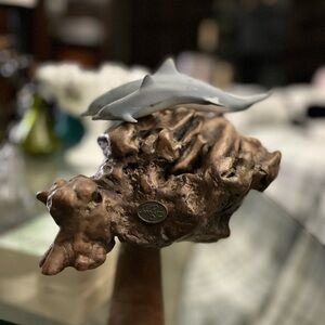VINTAGE Bronze Driftwood Sculpture with Gray Dolphins -